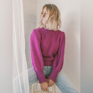 Pistola Gabbie Wild Orchid Puff Sleeve Chunky Knit Sweater | M